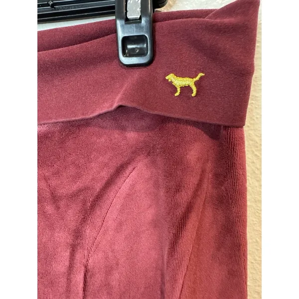Victoria's Secret Y2K Pink Velour Pants Fold Over‎ Bootcut In Burgundy Size M - Image 5