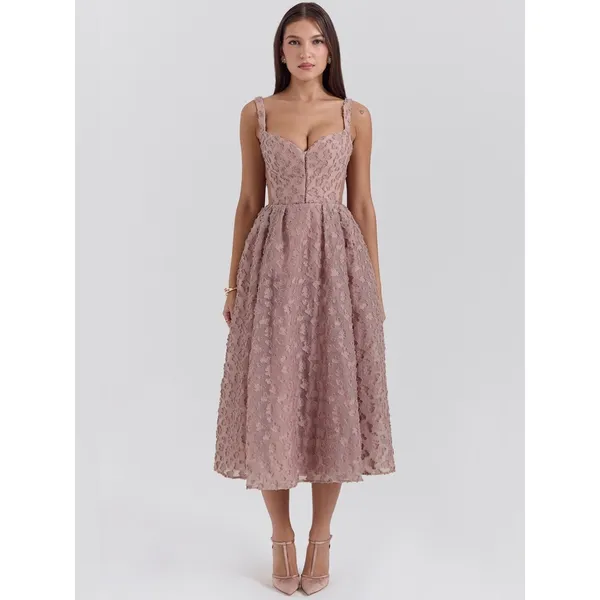 House of CB Lovely French Rose Jacquard Sweetheart Neckline Midi Dress S - Image 7