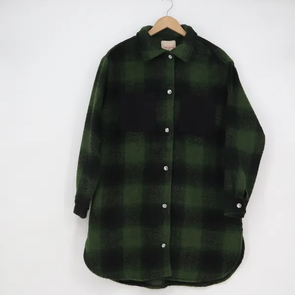 Casa Cabana Brenda Plaid Shacket Black Army Green Buffalo Check Button Down S - Image 2
