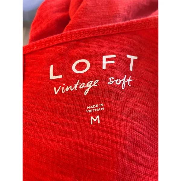 LOFT Women Vintage Soft Long Sleeve Top M Red Slub Knit Raglan Casual Minimalist - Image 4