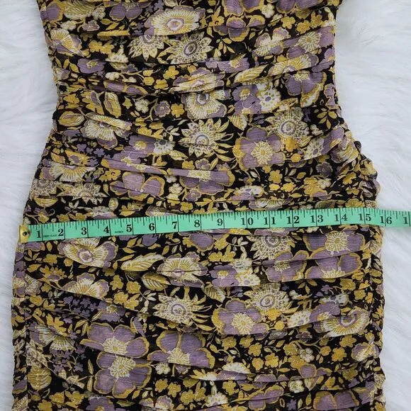 ZARA One Shoulder Floral Mini Dress‎ Size XS Metallic Ruched Multicolor NWT - Image 7