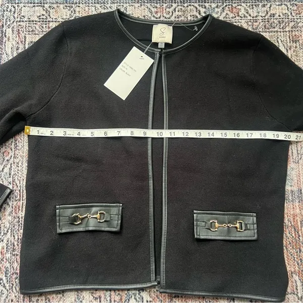 Sioni Faux Leather Trim Blazer Jacket NWT Size Medium Black Gold Accents - Image 13
