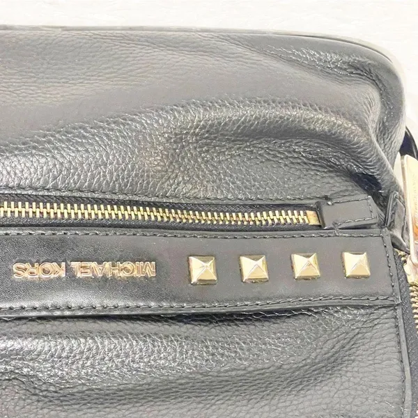 Michael Kors Black Soft Pebbled Leather Gold Studded Mini Backback Purse - Image 2