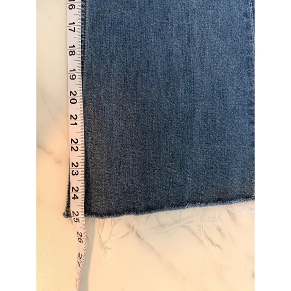 Frye Blue High Rise Wide Leg Raw Hem Denim Jeans Size 31 Med Wash Patch Pocket - Image 11