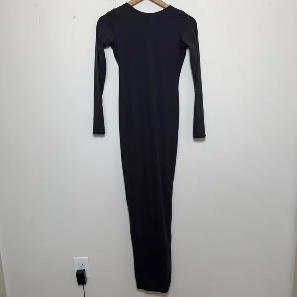 SKIMS Women Maxi Dress Small Gray Long Sleeve‎ Open Back Bodycon Lounge Stretch - Image 2