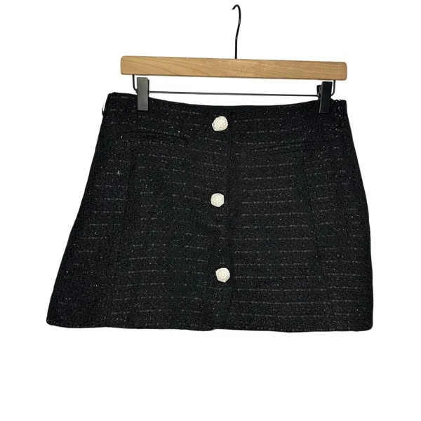Zara Tweed Textured Mini Skirt Black Size Medium 4661/407/800 NWT Cottagecore‎ - Image 9