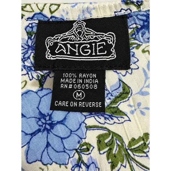 Angie Blue Floral Border Print Boho Maxi Wrap Dress Short Sleeve Rayon Medium - Image 4