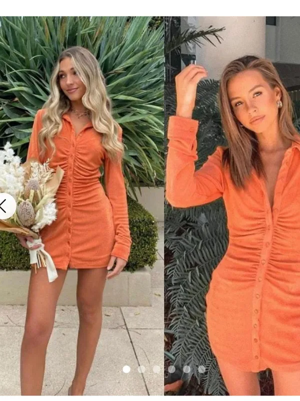 With Jean Orange Ruched Button-Front Dress - Image 2