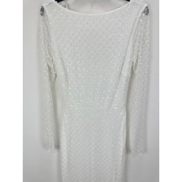 Lulus Mariani White Sequin Beaded Backless Long Sleeve Maxi Dress Medium NWT - Image 8