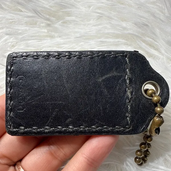 2” y2k COACH Black Leatherware Fob Bag Charm Hang tag Hangtag - Image 2
