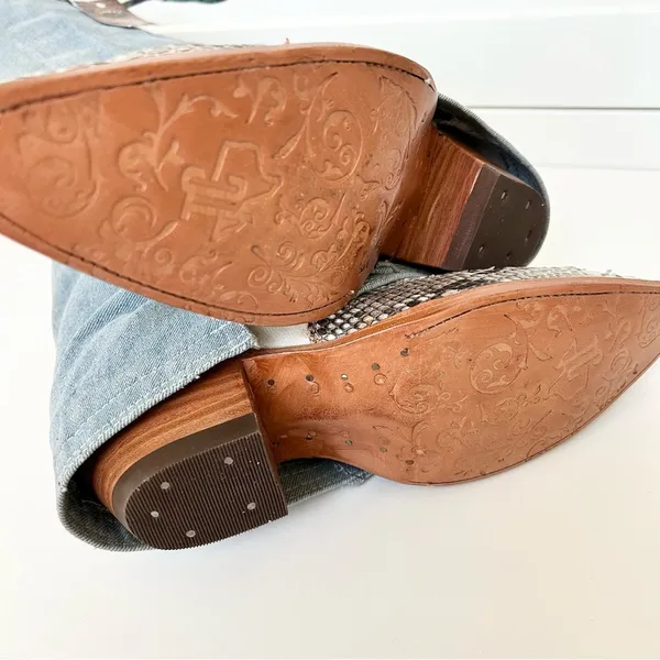 Denim and Snakeskin Western Cowboy Boots NWT 8 - Image 5