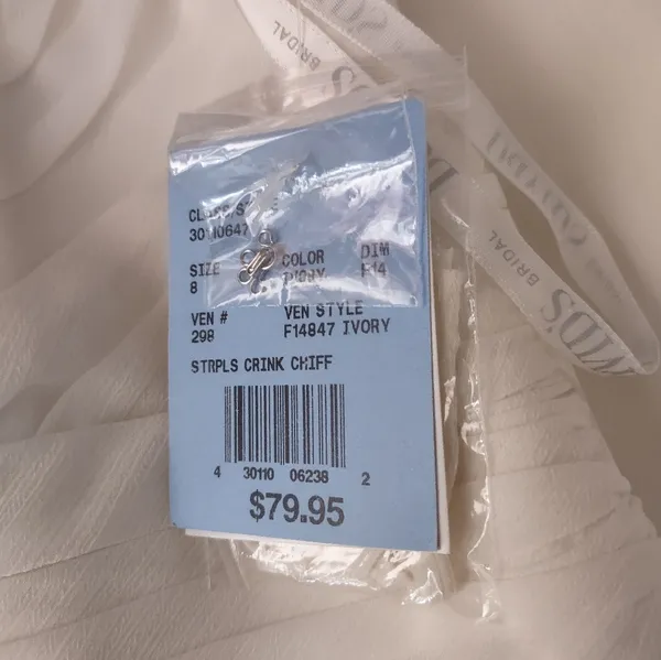 David's Bridal Strapless White Mini Wedding Bridal Dress - Image 6