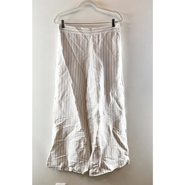 LOFT Linen Blend High Rise Wide Leg Striped Pants Cream Tan Beige Medium - Image 3