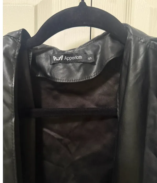 Apperloth Black Faux Leather Belted Long Trench Coat S - Image 3