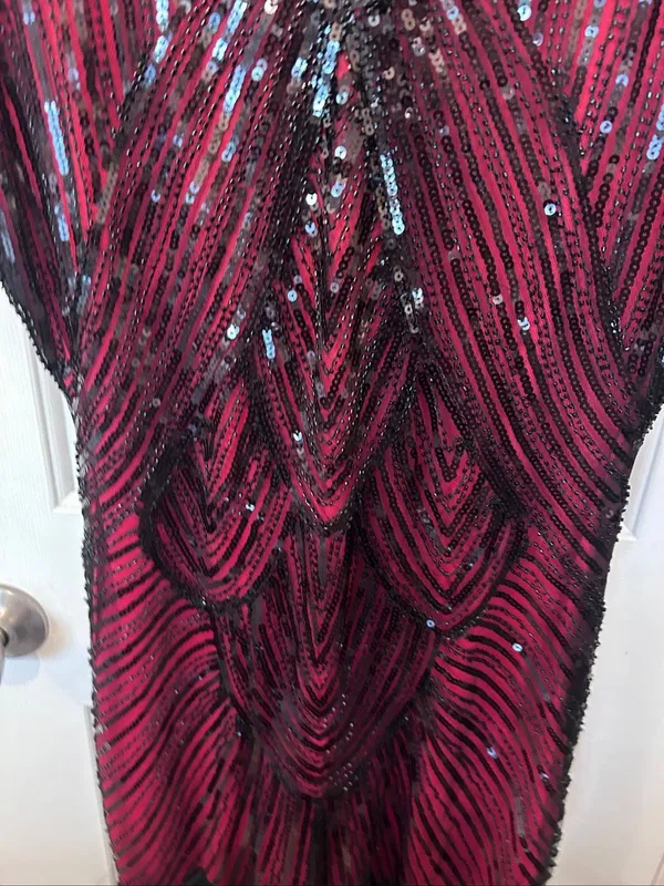 Flapper Dress 1920 Beaded/Fringed/Sequins Size L Black/Red - Image 3
