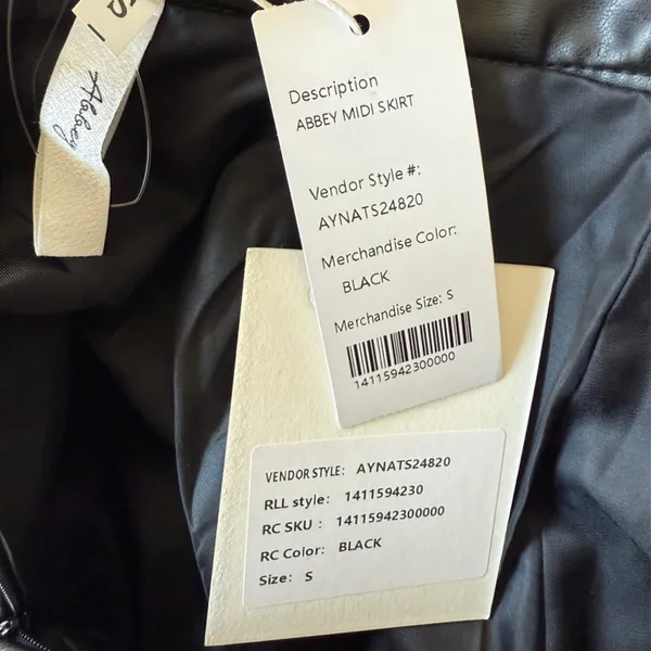 NWT Abbey faux leather black midi skirt, size S. - Image 6