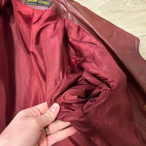 Womens Genuine Leather Belted Blazer Jacket Burgundy Size‎ Small - Image 4
