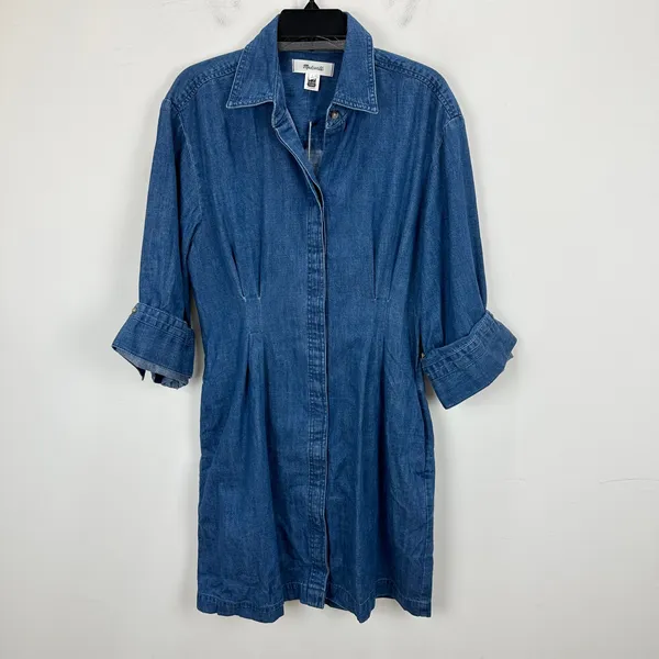 Madewell Denim Pleated Mini Shirtdress Bouvier Wash Blue Long Sleeve US 8 NWT - Image 7