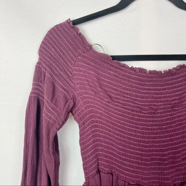 Altar'd State Maroon Red Smocked Off the Shoulder‎ Long Sleeve Mini Dress L - Image 3