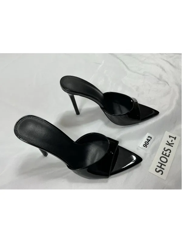 Womans New Slip On Stiletto Mules 10 Black Pointed Open Toe - Image 2