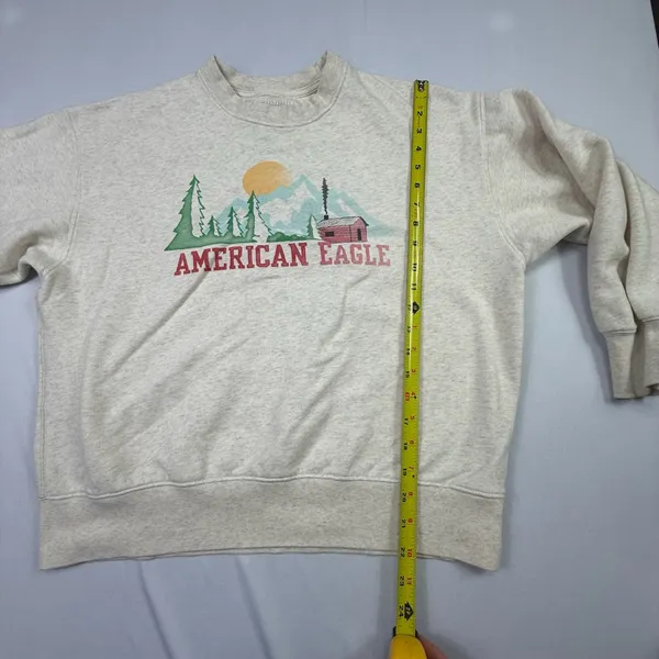 American Eagle Graphic Cabin Mountain Crewneck Sweatshirt Size Small - Image 3