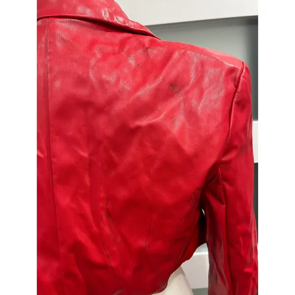 Moto Y2K Signature Eight Red Faux Leather Cropped Wrap Blazer Jacket‎ Small S - Image 2