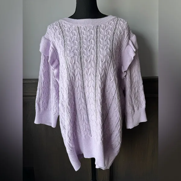 Design 365 Lilac purple Cable Knit Women's Sweater 3/4 sleeves 2X - Image 2
