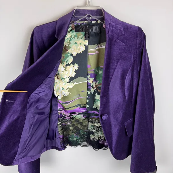 Apostrophe Women's Purple Velvet Blazer Black‎ Lace Sz 6P color purple NWT - Image 5