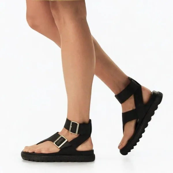 Sorel Roaming T-Strap Buckle Sandals Size 5.5 Black Leather Strappy Rugged Sole - Image 2