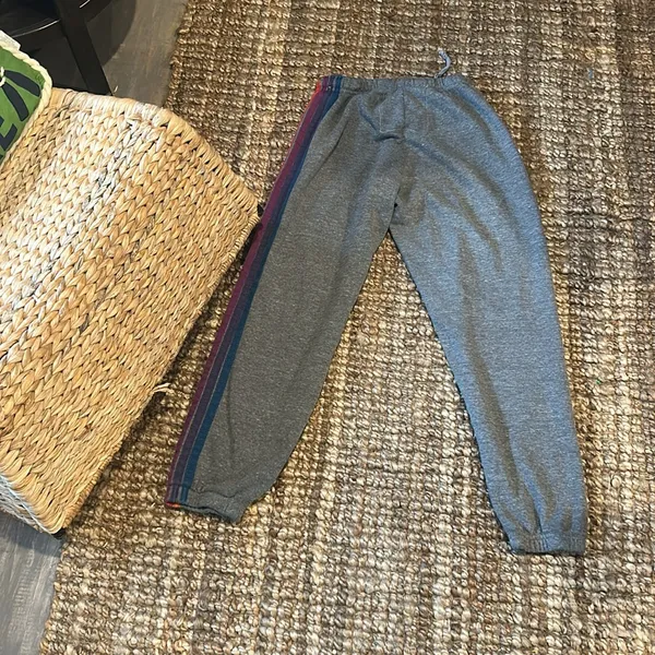 AVIATOR NATION 5 Stripe Sweatpant in Heather Grey & Yellow Purple - Image 9