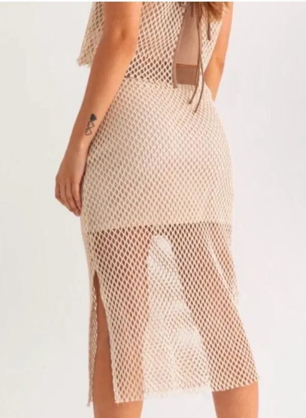 HUNTER & BROWN Leann Crochet Mesh Skirt & Crop Top Set Chic Beige SIZE XS NWT - Image 5