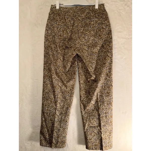 Eddie Bauer Floral Pants Womens 6‎ Tan Blue Cotton Drawstring Wide Leg - Image 5