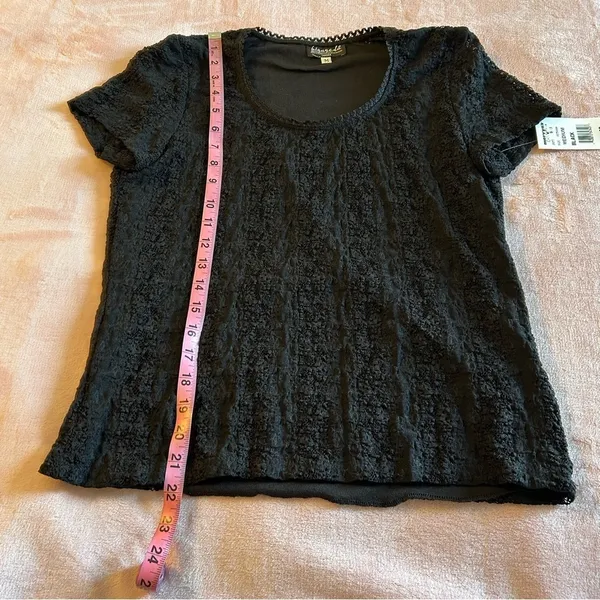 Biyaycda vintage dead stock black lace short sleeve top lined career size M - Image 12
