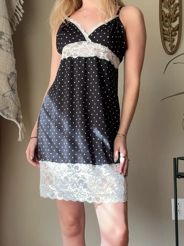 Black and White Polkadot Lingerie Dress - Image 6