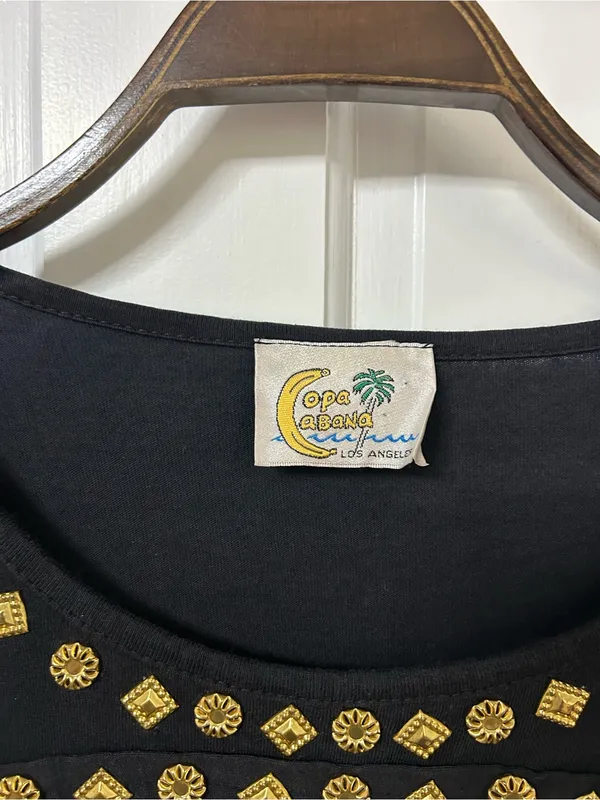 Vintage Black Fringe Top with Gold Stud Accents - Image 4