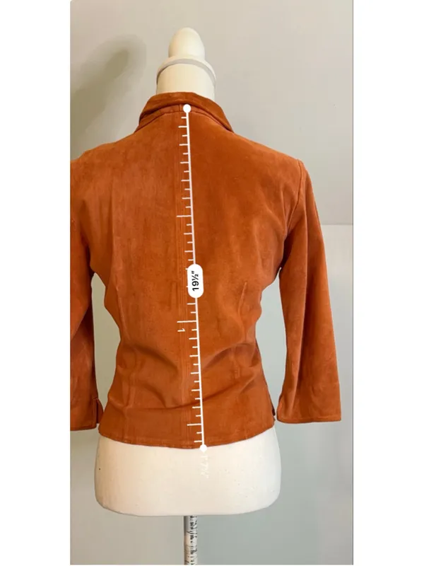 Arden B. Suede Leather Fitted Jacket, Size M, Orange Size M - Image 5