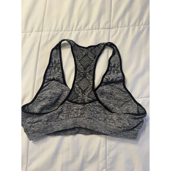 Fruit of the Loom Gray Sports Bra Racerback Black Floral Athletic Sports - Image 5