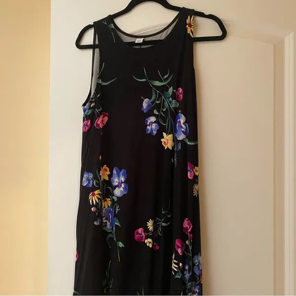 NWT Old Navy Black Floral Women Sleeveless Dress Sz L - Image 2