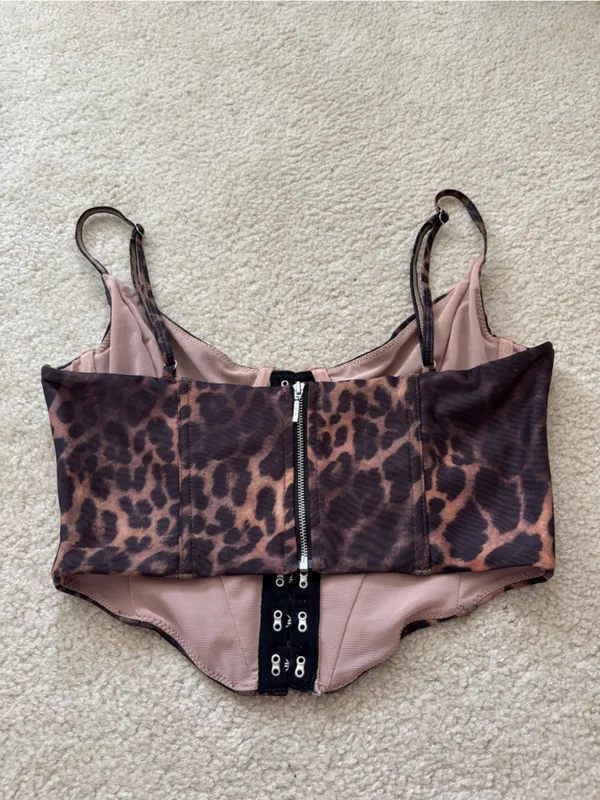 White Fox Boutique Brown Leopard Print Corset Tank Top - Image 3