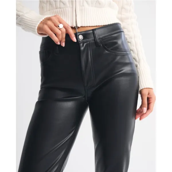 Abercrombie & Fitch 90s Relaxed Vegan Leather Ultra High Rise Pants Black 25 0S - Image 3