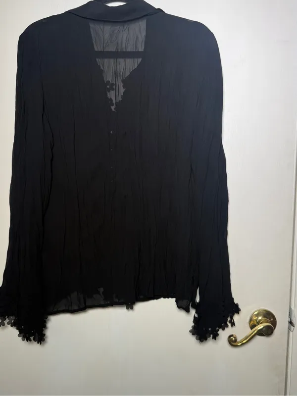 Claudia Richard Black Floral Appliqué Long Sleeve Blouse XL - Image 8