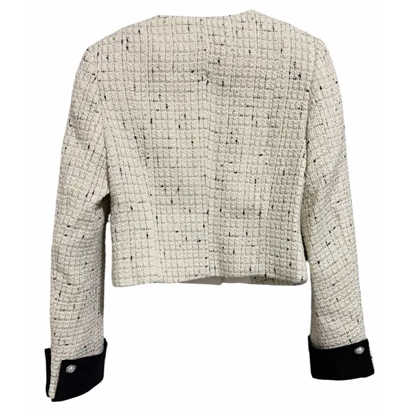 Commense Contrast Cuff Pearl Button Tweed Jacket Apricot Women's Size Small - Image 2