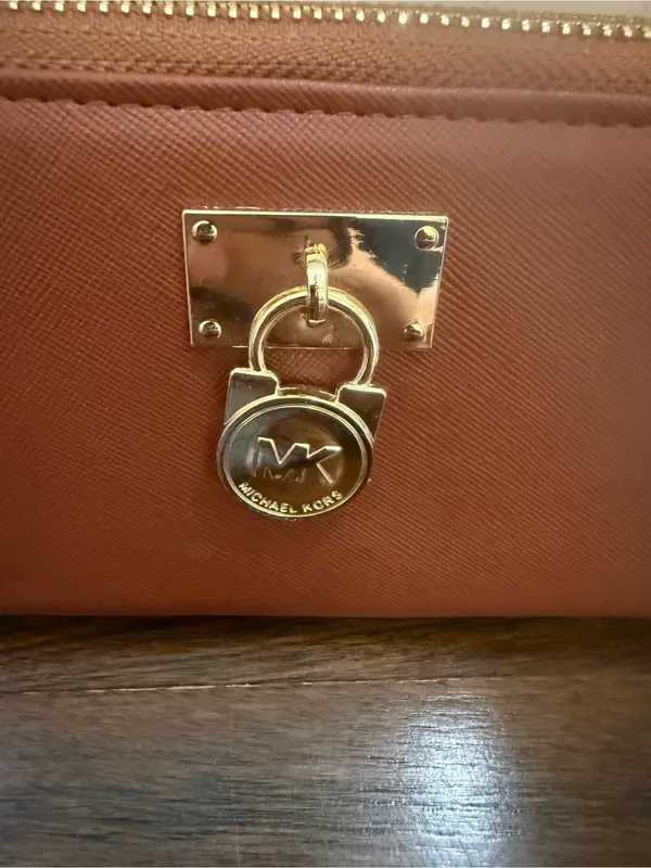 Michael Kors Saffiano Zip Wallet in Cognac Brown with Gold Hardware - Image 2