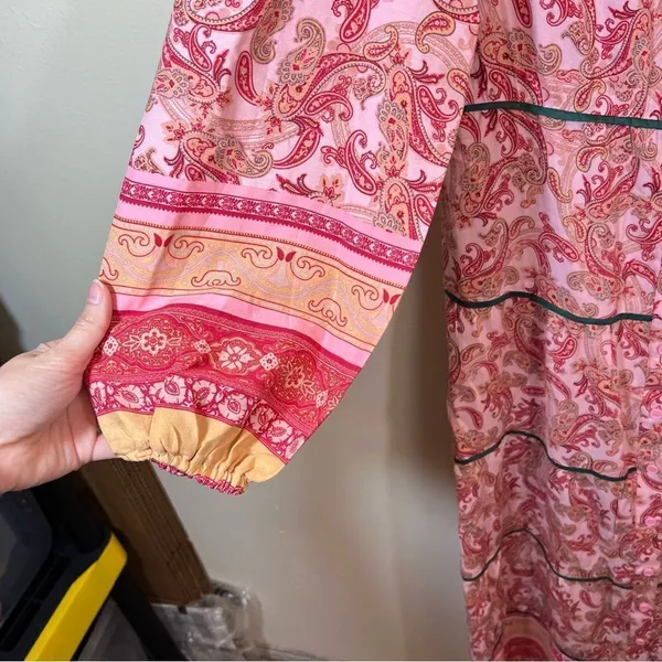 ✨ Dress Blank Printed Tiered‎ Maxi Dress Pink XS NWT NO BELT - Image 7