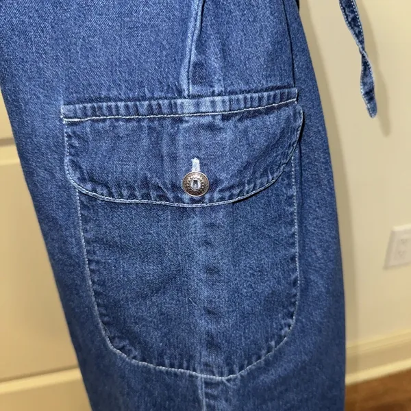 Nick & Sarah Blue Jean Denim Jumper Maxi Dress Med Side Flap Pocket Modest Boho - Image 4