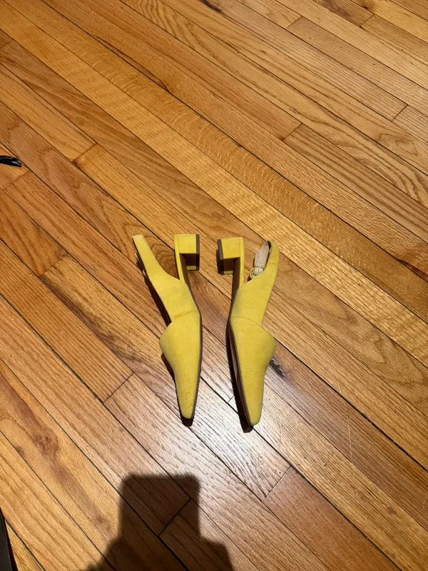 Franco Sarto Vickie Leather Yellow Slingback Pointy-Toe Low Block Heel pumps 8.5 vibrant suede colorful - Image 3