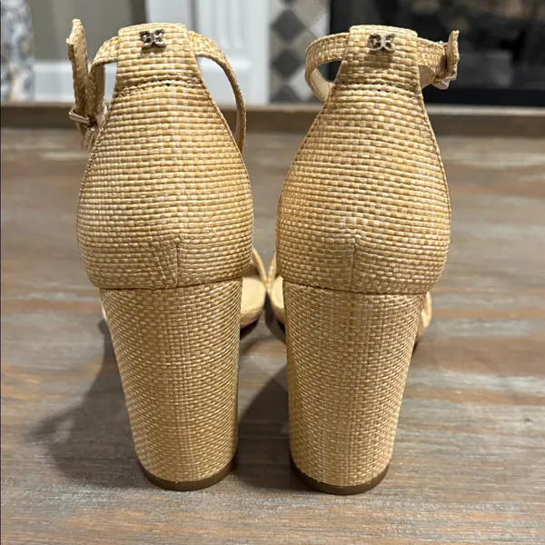 Sam‎ Edelman Yaro Block Heel Sandals 9.5W New Nude Raffia Textured - Image 8