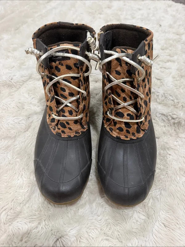 Sperry Leopard Print Saltwater Lace Up Duck Boots Woman’s Size 7 - Image 2
