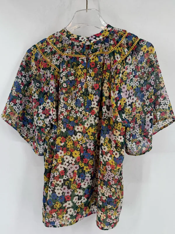 Ann Taylor yellow and blue ditsy floral print blouse size small - Image 2