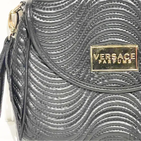 Versace Parfums Faux Leather Gold Tone‎ Black Strap Wristlet Clutch Purse - Image 3